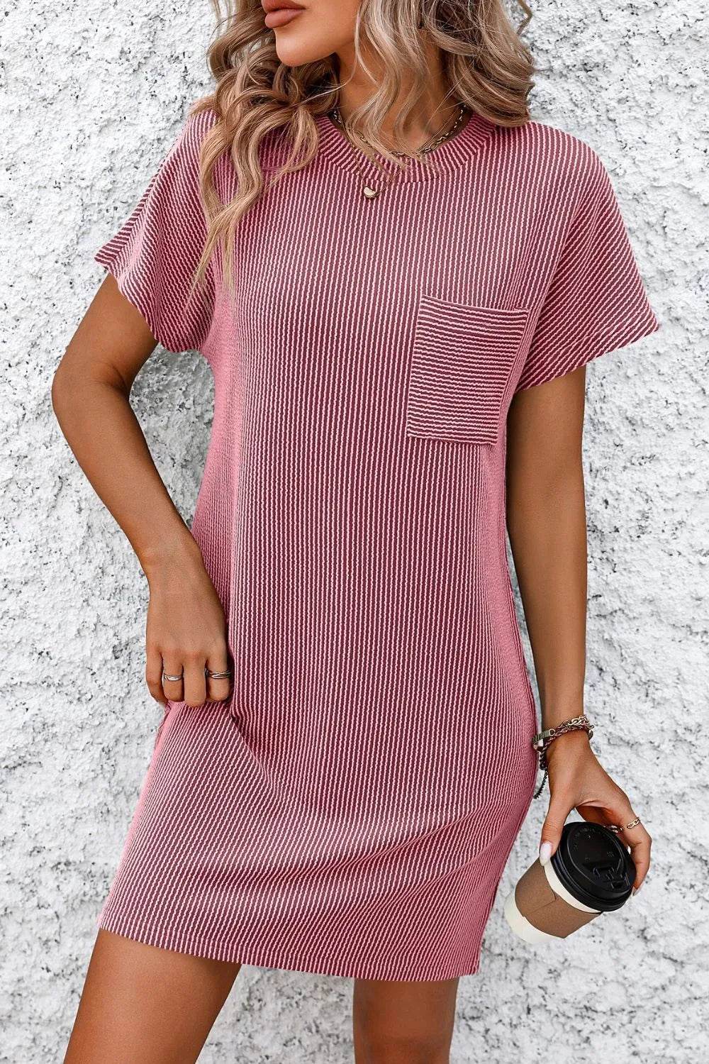 Mandy Ribbed Striped Short Sleeve Mini Tee Dress Trendsi 95396ce5-a922-4693-a740-4b9194094d67-Max