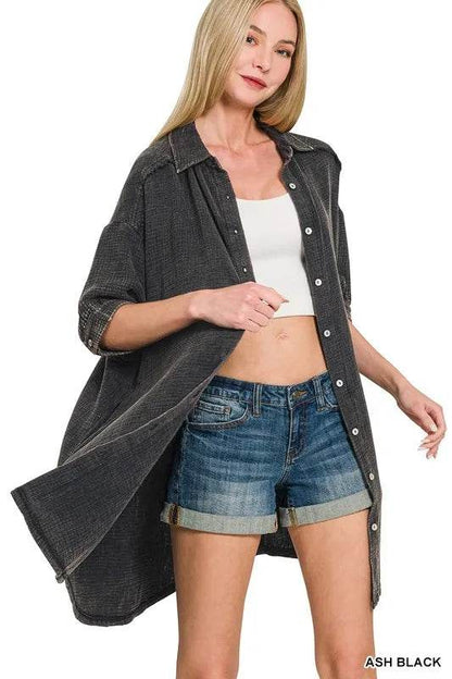 Zenana Washed Double Gauze Button Down Shirt Dress Trendsi 955873dbe3c046febb6aa587b422b66f-Max-Origin