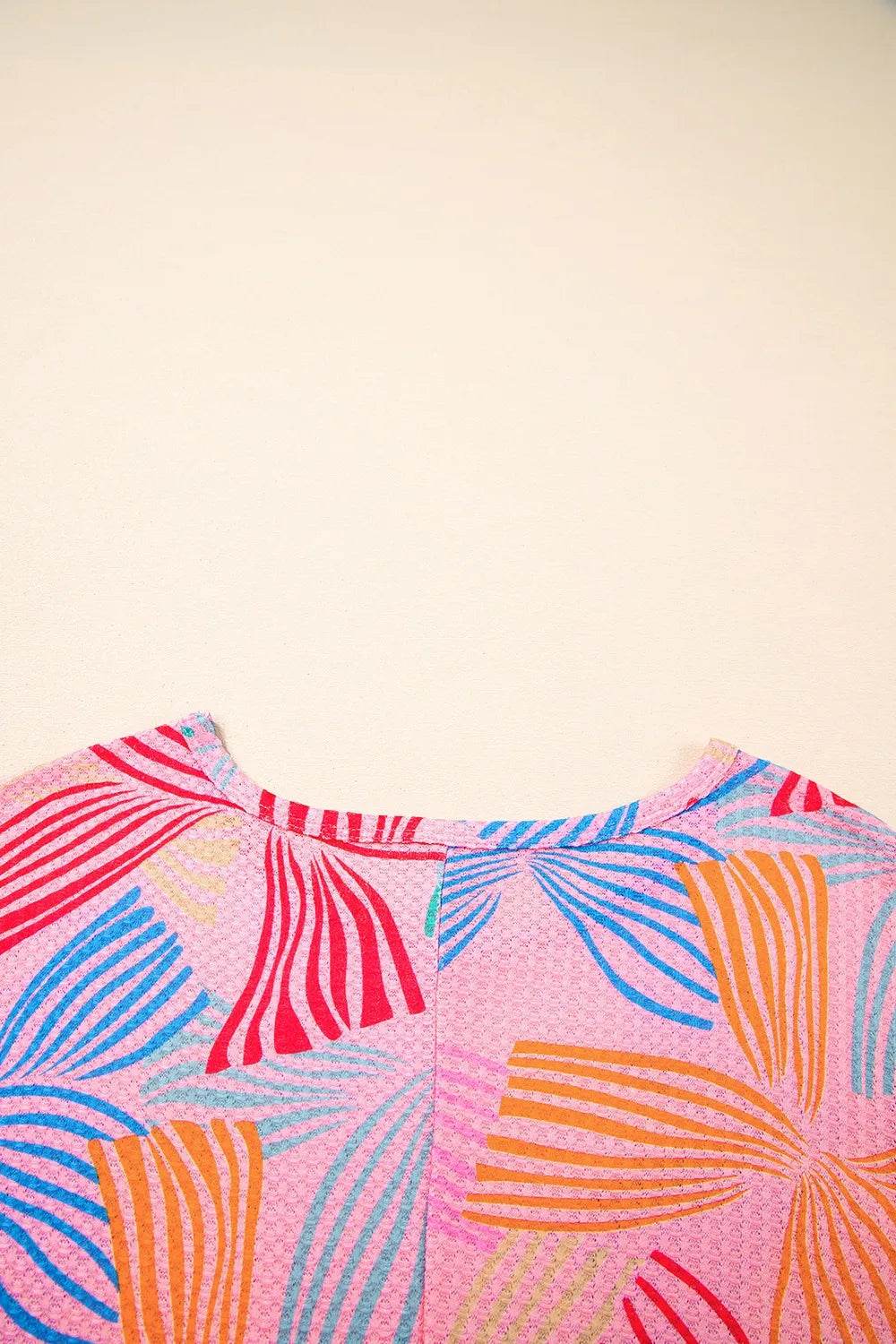 Printed Waffle Knit Oversized T-Shirt Trendsi 956063bc-f529-45c4-b6f2-f9b238da3104-Max-Origin
