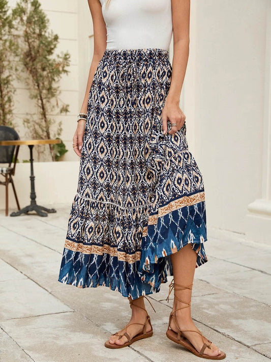 Bohemian Printed Ruched Maxi Skirt Navy Trendsi 9560b875a5834330abdf93aadca5d5e2-Max-Origin