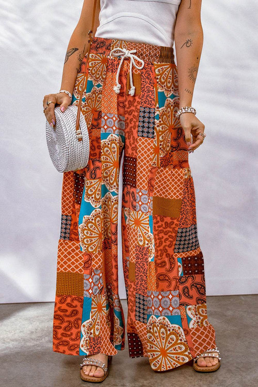 Bohemian Patchwork Drawstring Wide Leg Pants Orange Trendsi 95792a3061204f61a9039ba997c24737-Max