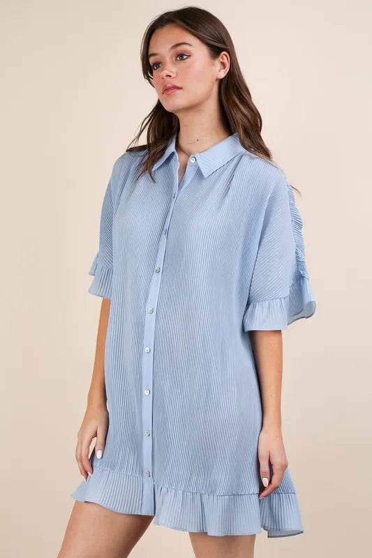 VERY J Pleated Detail Button Down Mini Dress Trendsi 957f9ee67fa040039a8e643542f82883-Max-Origin