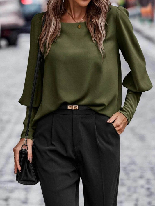 Round Neck Lantern Sleeve Blouse Black Forest Trendsi 95a06cacea3641d8b30c0f79e4e61d50-Max