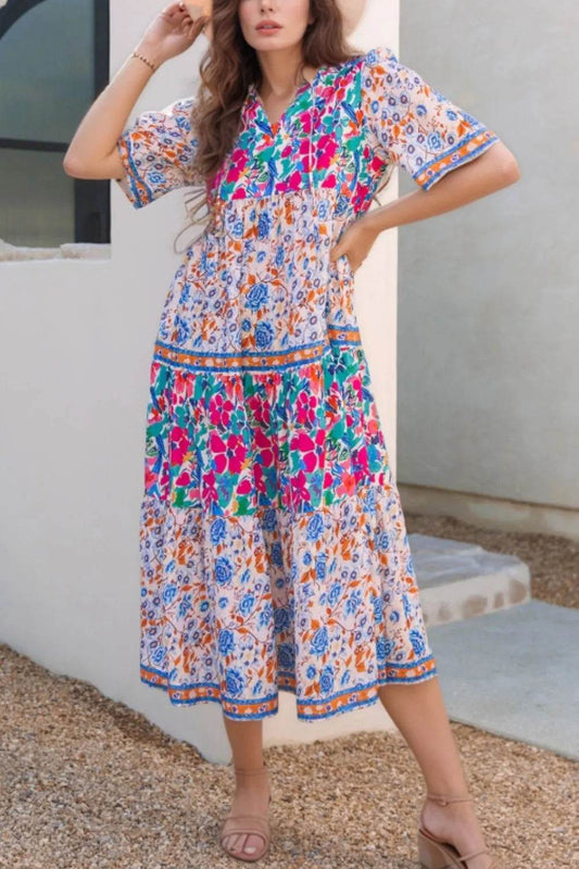Mixed Floral Print Tie Neck Short Sleeve Dress Trendsi 95bbba2c-a135-4bfe-b0b1-f6186f8bb69e-Max