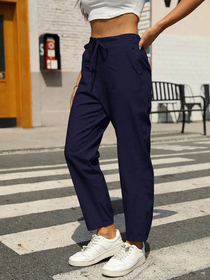 Elastic Waist Tapered Pants Dark Navy Trendsi 95c1ebea-0c23-462c-bdbd-402323cd9ba9-Max