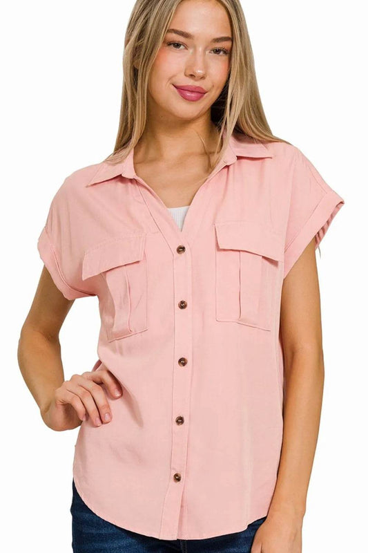 Zenana Tencel V-neck Collared Top W Front Flap Pockets Trendsi 95c83f3c-aa55-465b-b52c-74cb79a8c63b-Max-Origin