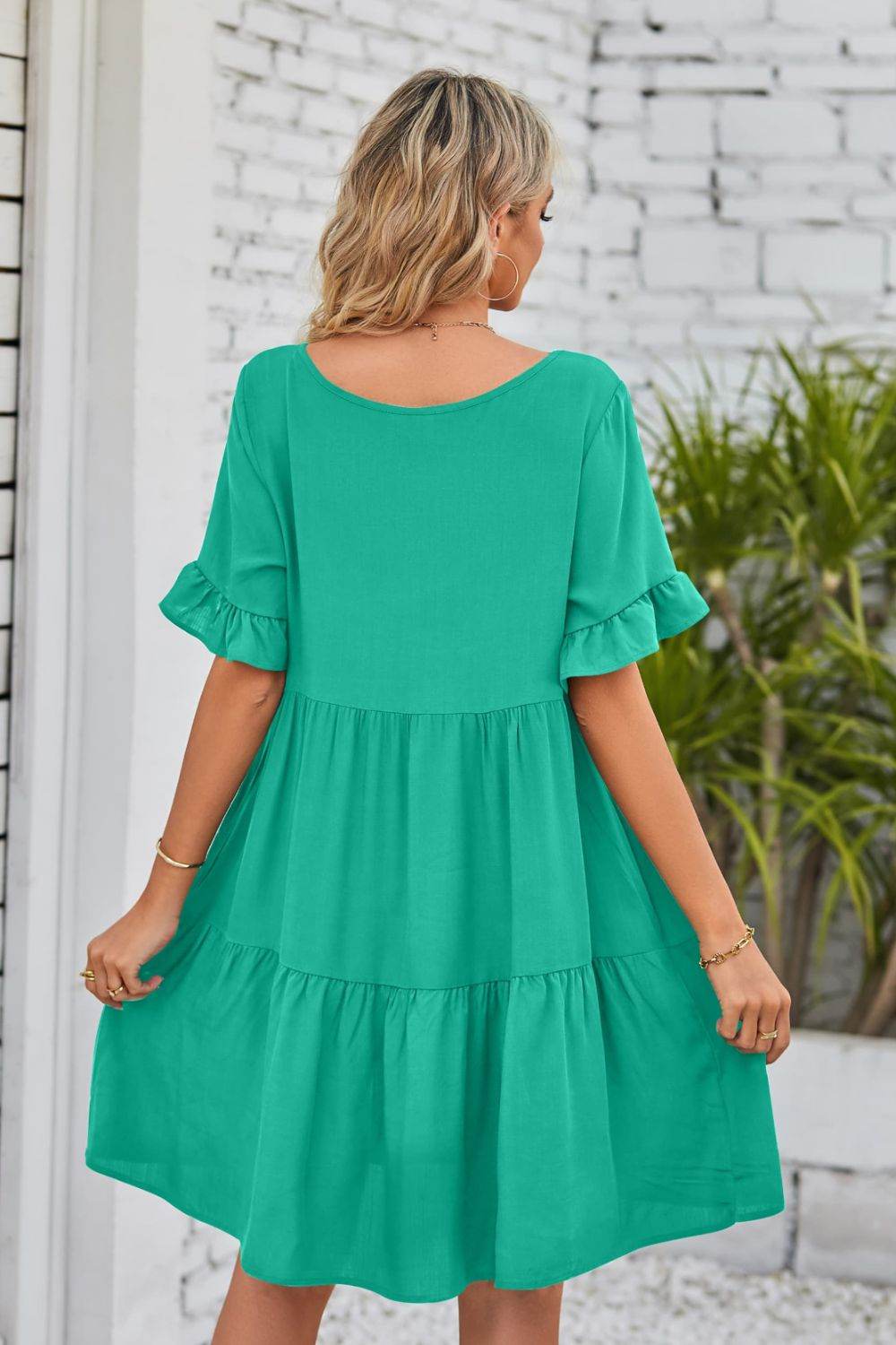Mandy V-Neck Flounce Sleeve Tiered Dress Trendsi 95e2ac69068642b39e983fb9e9184560-Max