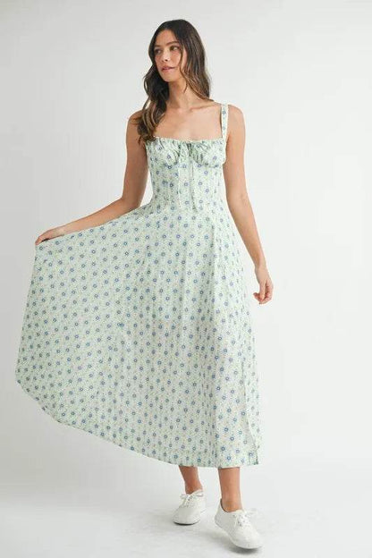 MABLE Floral Print Bustier Back Lace Up Midi Dress Trendsi 960ee190b2f945aab9f6507423895e85-Max-Origin