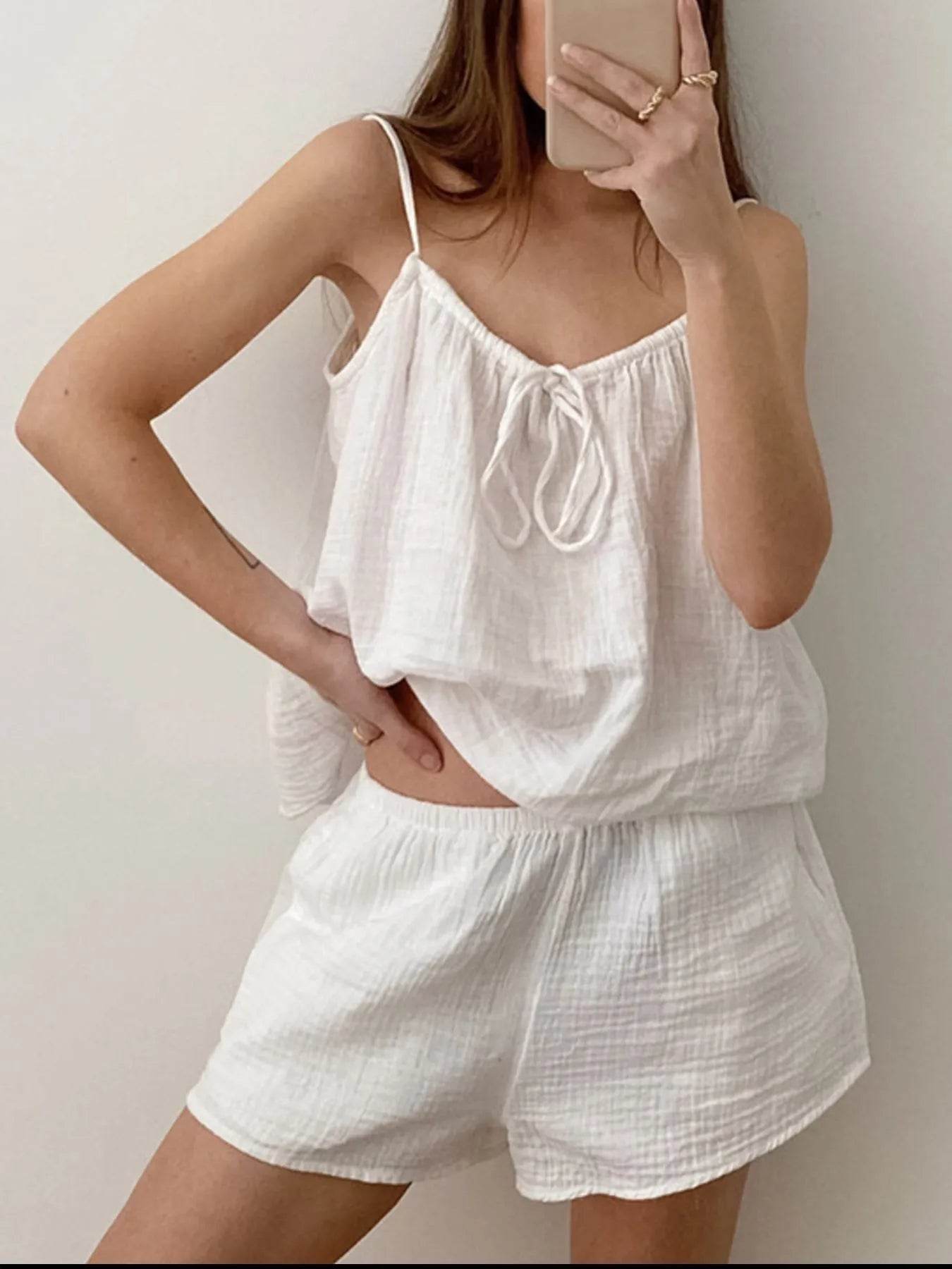 Tie Front Cami and Shorts Lounge Set White Trendsi 961d2c37-107a-4ef5-baed-63fec42a3e61-Max-Origin