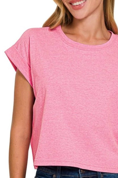 Zenana Rolled Sleeve Crop T-Shirt Trendsi 9636f121-f81b-4b38-912e-0ec65a1f718d-Max-Origin
