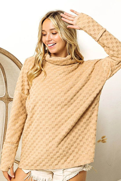 BiBi Checkered Round Neck Thumbhole Long Sleeve Top Trendsi 96472140-6a4d-411e-8637-3ccf72ccc6fa-Max