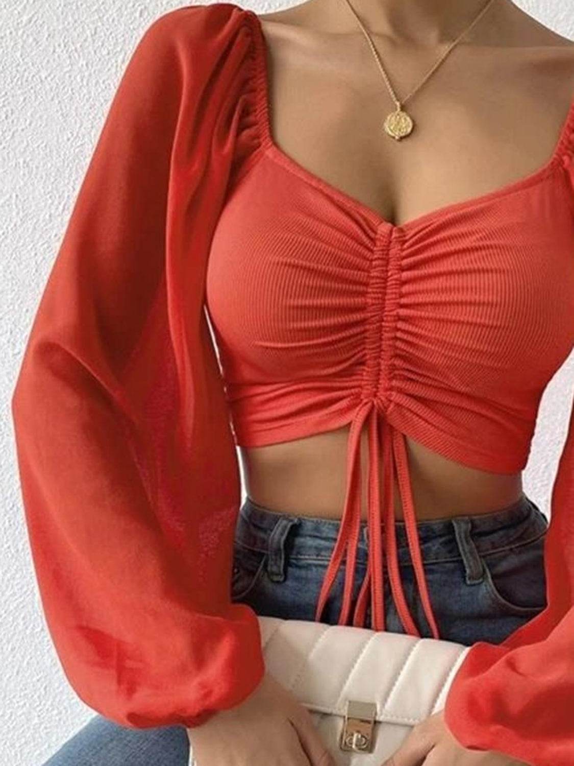 Drawstring Sweetheart Neck Cropped Top Trendsi 965a71fecba44e11af98f59a3e63c5dd-Max