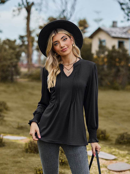 Notched Neck Flounce Sleeve Blouse Black Trendsi 96874ae0e46640d4a858c96a3426ddbe-Max