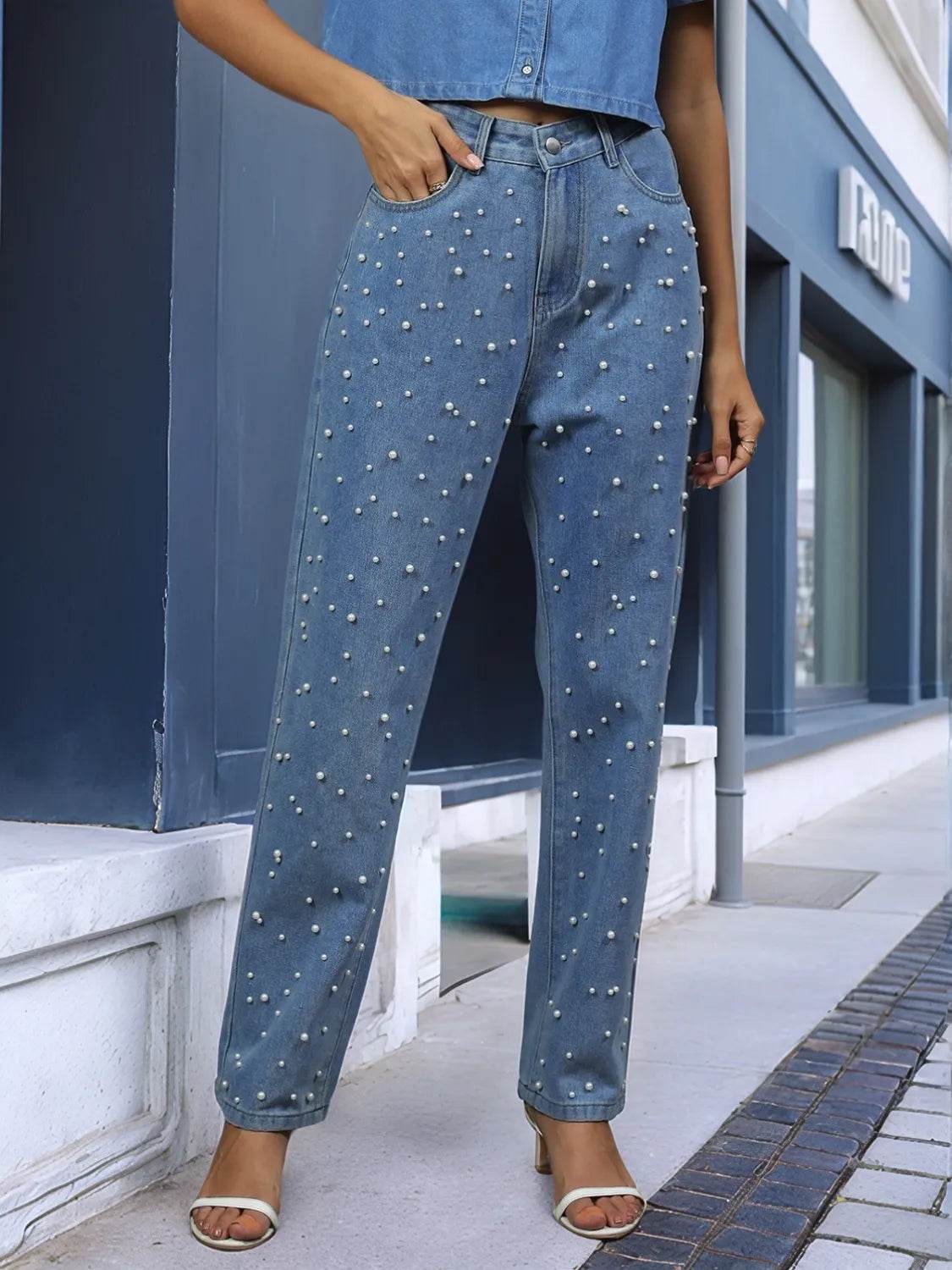 Pearl Detail Jeans with Pockets Medium Trendsi 968c6933-8965-4eb3-b111-cf0674464bd8-Max-Origin