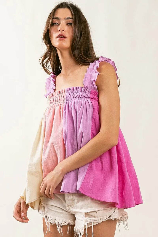 BiBi Frill Shoulder Strap Color Block Bodice Top BLUSH LAVENDER PINK Trendsi 9699fd8def624b969facf972f2141d58-Max-Origin