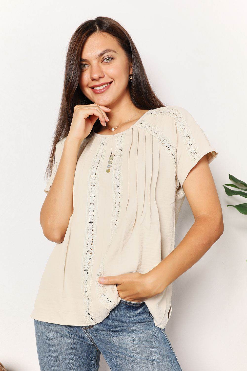 Double Take Crochet Buttoned Short Sleeves Top Trendsi 969b7b829a604cdc8ef9f7d54b03813f-Max