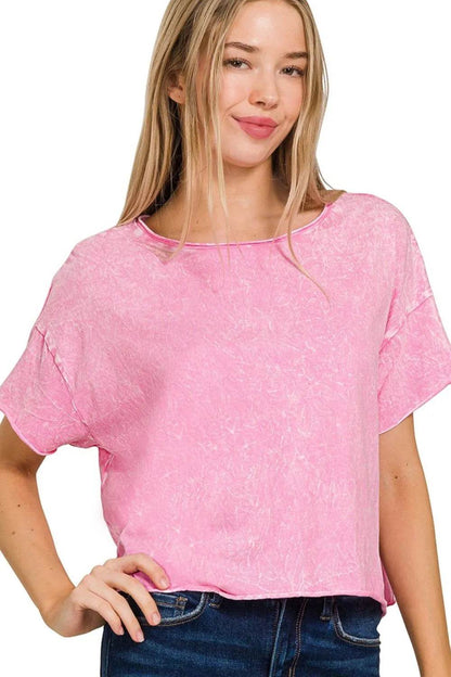 Zenana Washed Crew Neck Short Sleeve Crop Box Tee CANDY PINK Trendsi 96a64b0e-e6f6-4eef-b784-25197f7df03e-Max-Origin