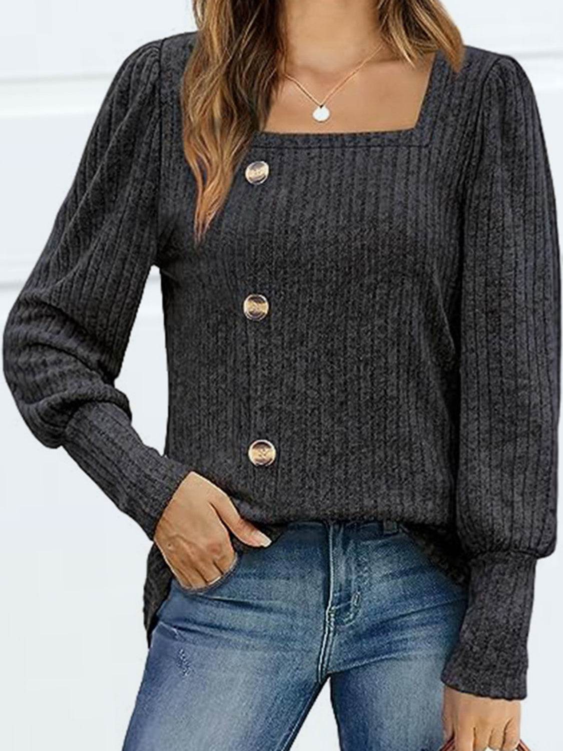 Decorative Button Square Neck Top Black Trendsi 96af0c047e004ba4bbdc1fd573029586-Max