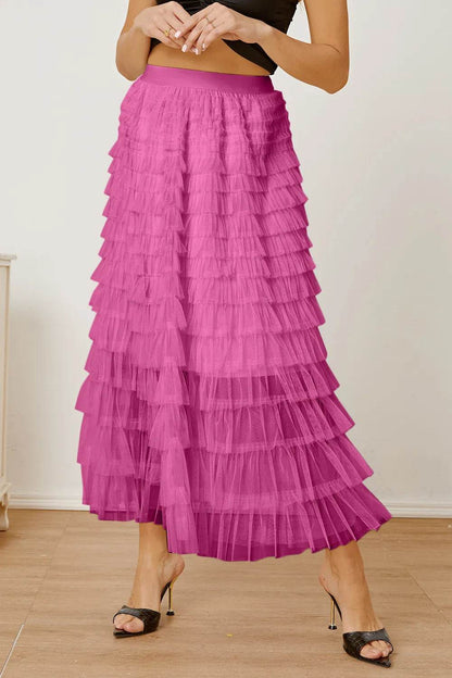 Ruched High Waist Tiered Skirt Pink Trendsi 96b34853-2af3-42c8-8231-f96b89566526-Max