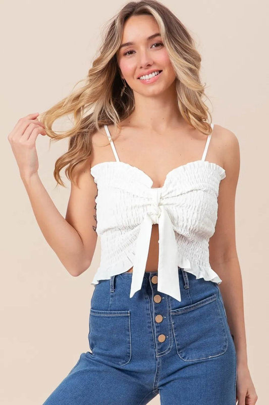 BiBi Ruffled Smocked Ribbon Detail Cami Off White Trendsi 96c1490e-3d91-44b2-9076-a63e6c3abf5c-Max