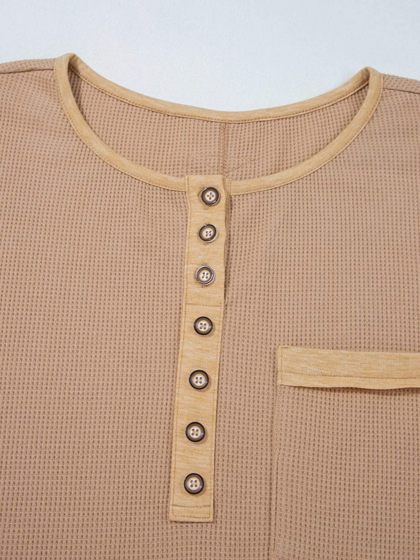 Waffle Textured Tunic Henley Top with Slits Trendsi 96c35c2c089e481ba4a138b63f7252fa-Max-Origin