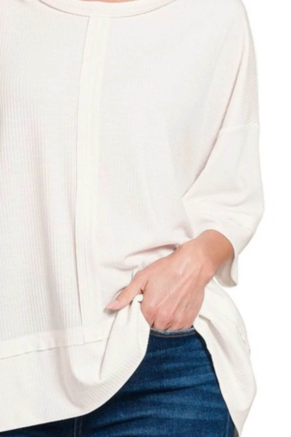 Zenana Ribbed Boat Neck 3/4 Sleeve Top Trendsi 96cda29a-4c7d-483c-886a-b3b743826b92-Max-Origin