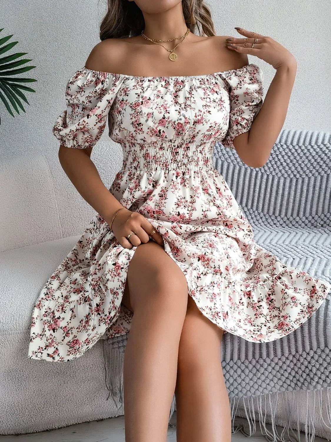 Ruffled Hem Floral Puff Sleeve Dress Cream Trendsi 96e31caf-c72b-4870-ac06-fa0fddcf05d2-Max-Origin