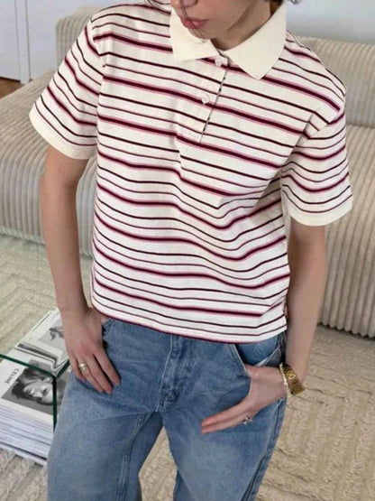 Striped Polo T-Shirt with Contrast Collar Trendsi 96f0686d-3c6e-4e74-a995-5d4198aaa7cf-Max-Origin