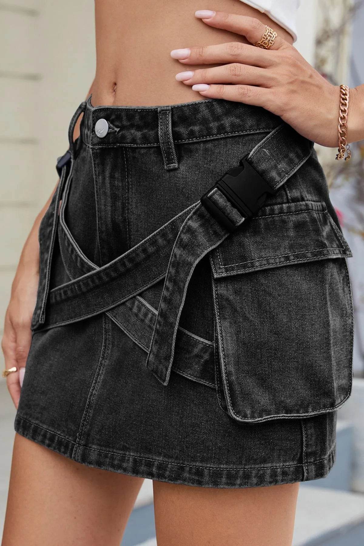 Criss-Cross Waist Detail Denim Mini Skirt Trendsi 96f76888-e428-4061-b824-9968702e58d5-Max-Origin