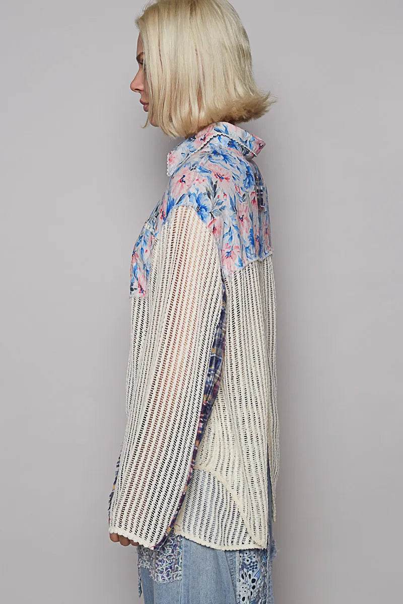 POL Floral Slit Back Plaid Patchwork Shirt Trendsi 9759ec5e-989f-4680-8d00-13c85e0f732a-Max-Origin