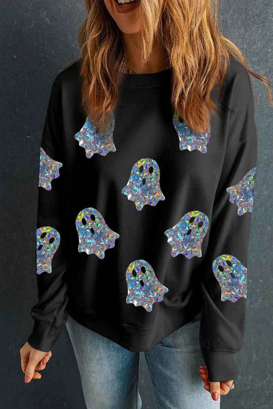 Ghost Round Neck Long Sleeve Sweatshirt Black Trendsi 976d78b2-5c65-4185-93bf-26f673c6d745-Max
