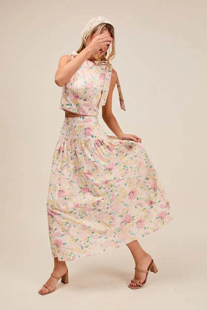SO ME Floral Printed Woven Shoulder Bow Tie Top and Skirt Set Trendsi 97a0e370d1074976bc092d2afc36ed24-Max-Origin