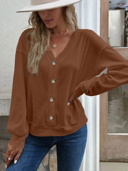 V-Neck Dropped Shoulder Blouse Caramel Trendsi 97b09971847c411fb2911bcefd2b2f5c-Max