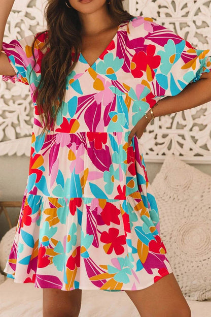 Floral Bubble Sleeve V Neck Tiered Ruffle Babydoll Dress Trendsi 97bb4b04-81e6-4e74-82cb-b7c441117014-Max-Origin