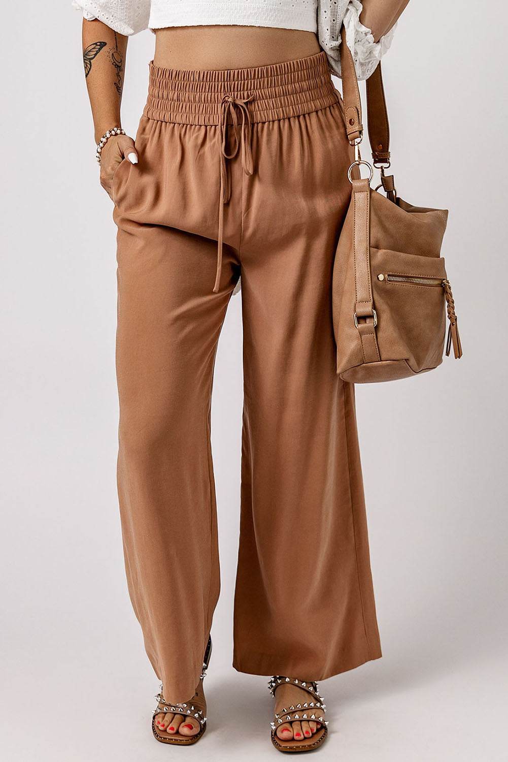 Drawstring Smocked Waist Wide Leg Pants Trendsi 97ccfd02287a4acb9c5b9cc315e344b5-Max