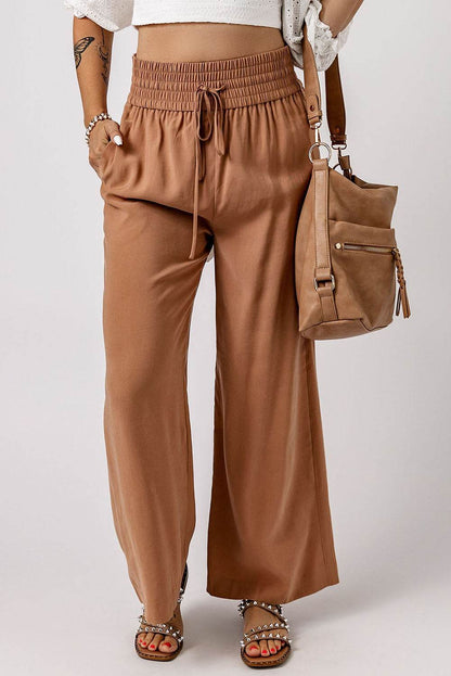 Drawstring Smocked Waist Wide Leg Pants Trendsi 97ccfd02287a4acb9c5b9cc315e344b5-Max