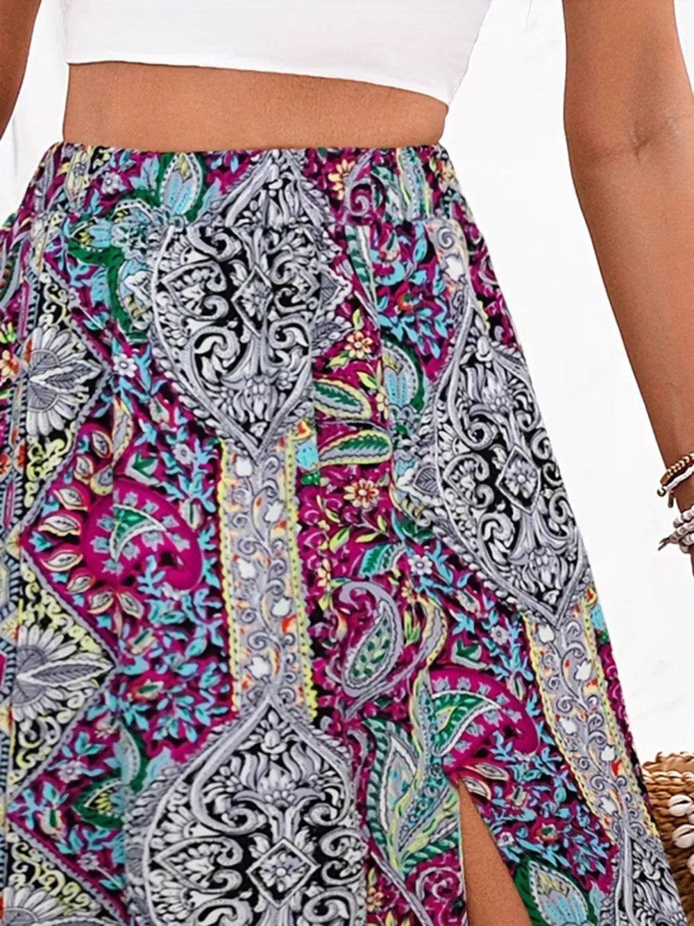 Slit Printed Elastic Waist Skirt Trendsi 97f43e67-b474-42d9-aec8-7fd9c486e1bf-Max