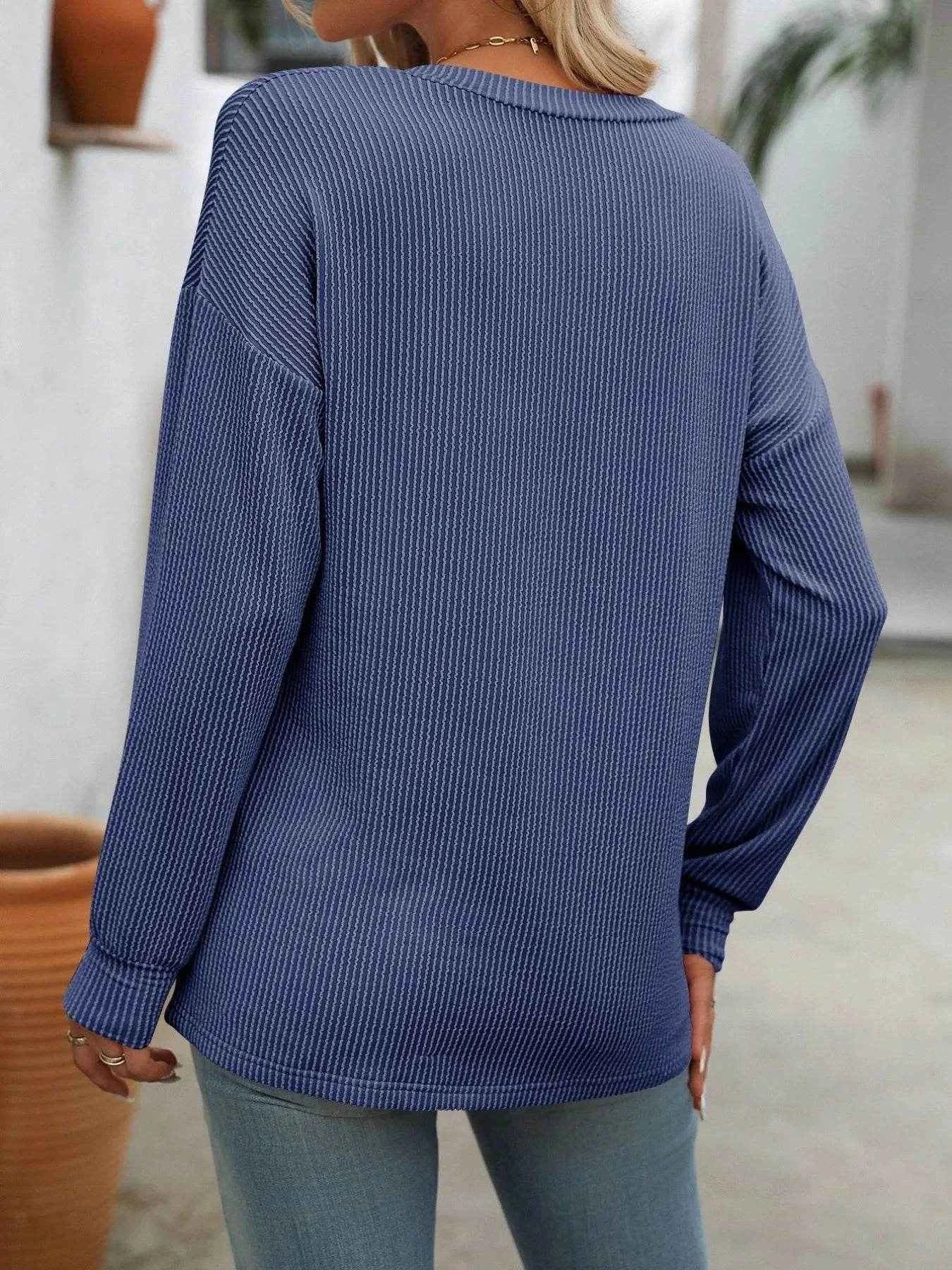 Ribbed V-Neck Long Sleeve T-Shirt Trendsi 97fe4895-cabd-4222-8281-7a9cd007f178-Max-Origin