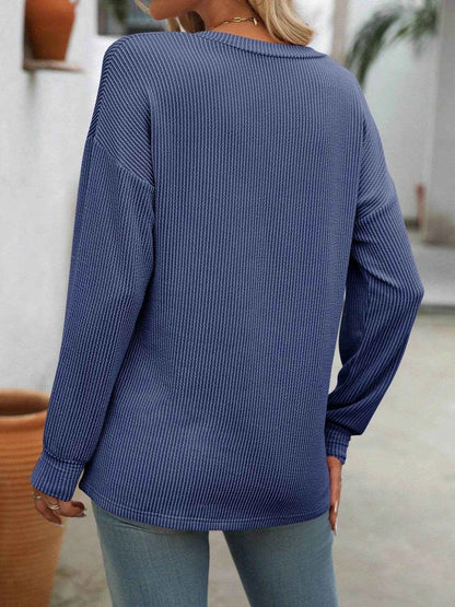 Ribbed V-Neck Long Sleeve T-Shirt Trendsi 97fe4895-cabd-4222-8281-7a9cd007f178-Max-Origin