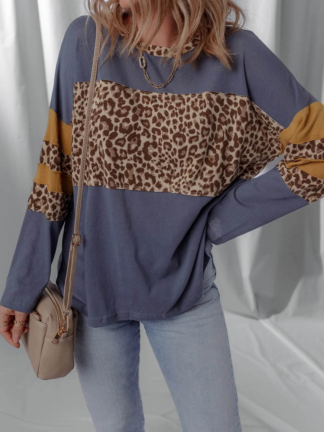 Leopard Color Block Long Sleeve Drop Shoulder Top Trendsi 98432e94ea164b7ca1c2cf85f5296e3c-Max-Origin