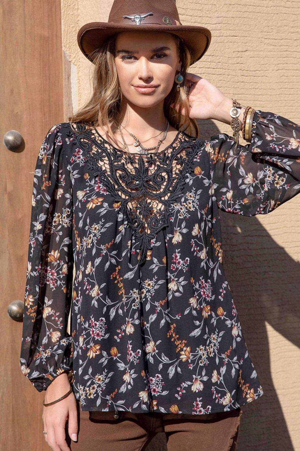 Printed Round Neck Long Sleeve Blouse Trendsi 9858029df743481b937c458b6e55d45a-Max
