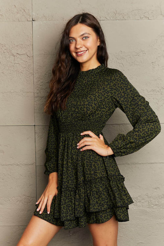 Honey Leopard Smock Waist Long Sleeve Dress Army Green Trendsi 987fe684a0db4e7da165ac799d39ebff-Max