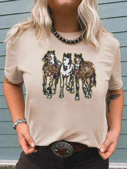 Sequin Horses Patched Casual Crewneck T Shirt Trendsi 988eeed7-adf2-4401-b88b-359aee21e1ef-Max-Origin