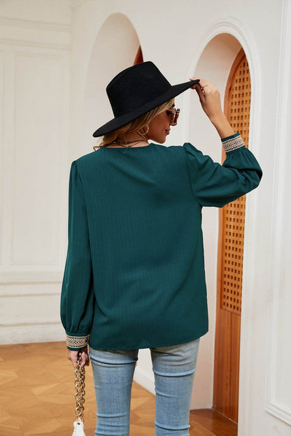 Contrast Puff Sleeve Blouse Trendsi 989ca296698248289dc19414902e4ef0-Max