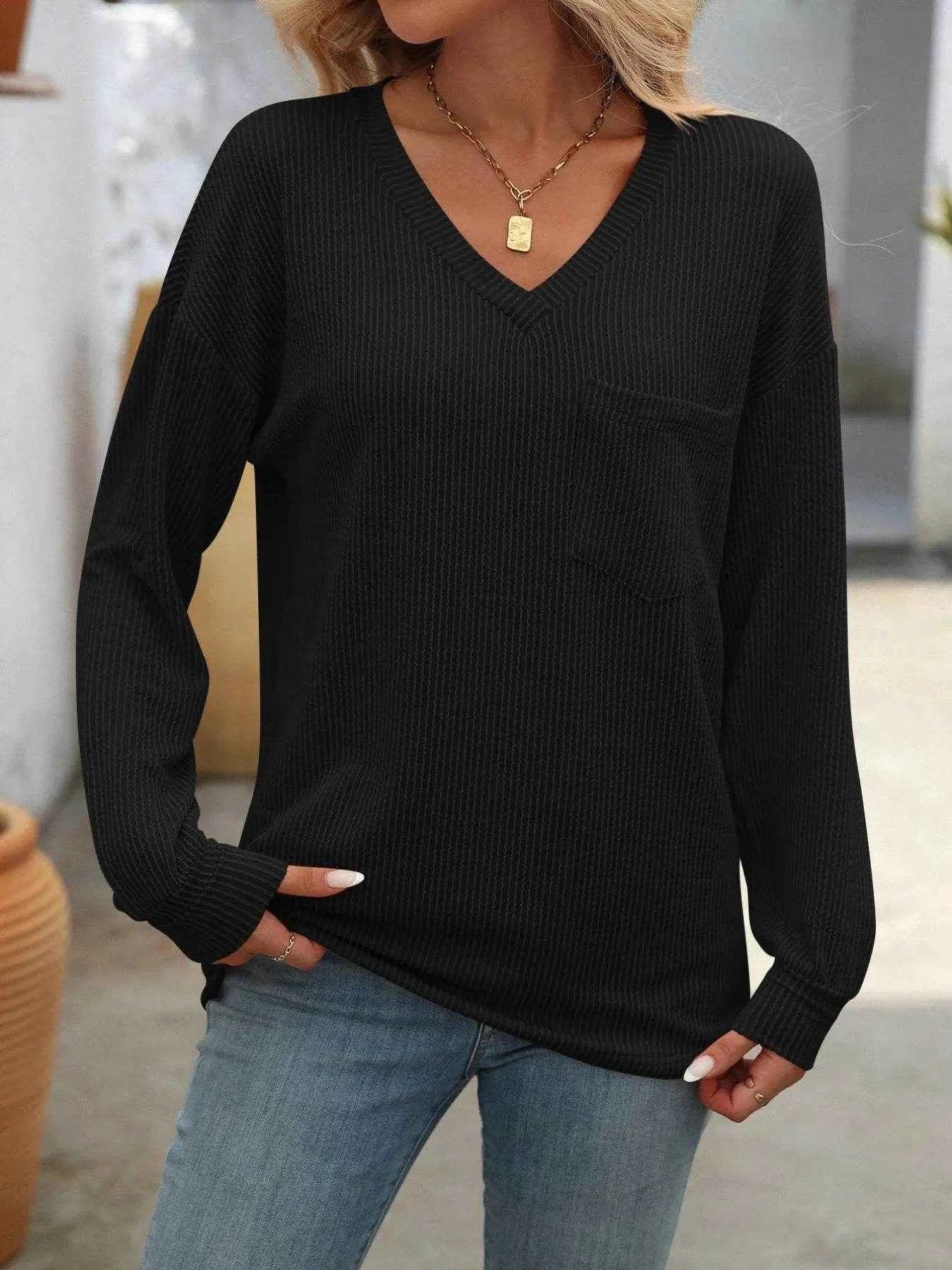 Ribbed V-Neck Long Sleeve T-Shirt Trendsi 98b60353-a6fa-4439-b3e3-66f113f33d43-Max-Origin
