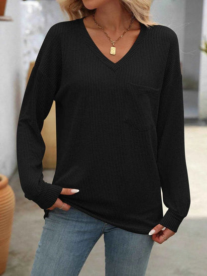 Ribbed V-Neck Long Sleeve T-Shirt Trendsi 98b60353-a6fa-4439-b3e3-66f113f33d43-Max-Origin