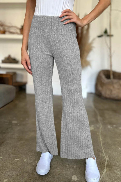 FAM-FAM Ribbed High Waist Flare Pants Gray Trendsi 98d12157-07f3-44df-b3c7-66c3995419de-Max