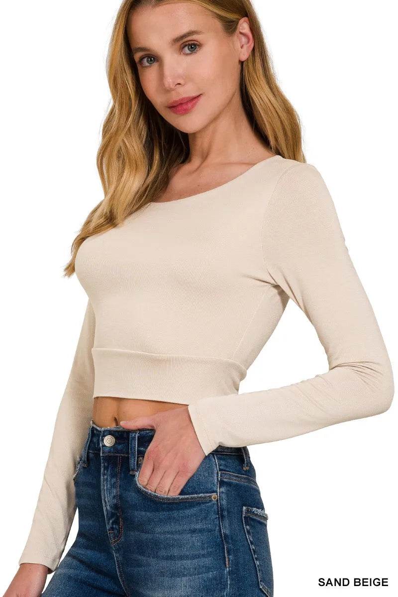 Zenana Double Layered Long Sleeve Cropped Round Neck T-Shirt Trendsi 98d7ab6da0ac46a894c631b913942d39-Max-Origin