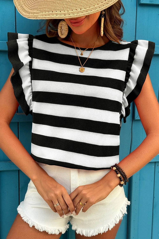 Ruffle Sleeve Striped T-Shirt Trendsi 98de4881-b5a0-4c52-9a24-ea0170a93e9a-Max-Origin