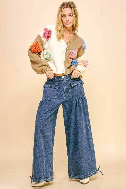 Davi & Dani Drawstring Hem Wide Leg Mid Rise Jeans Trendsi 98e54479-15d8-4146-b91c-9279710ab3bd-Max